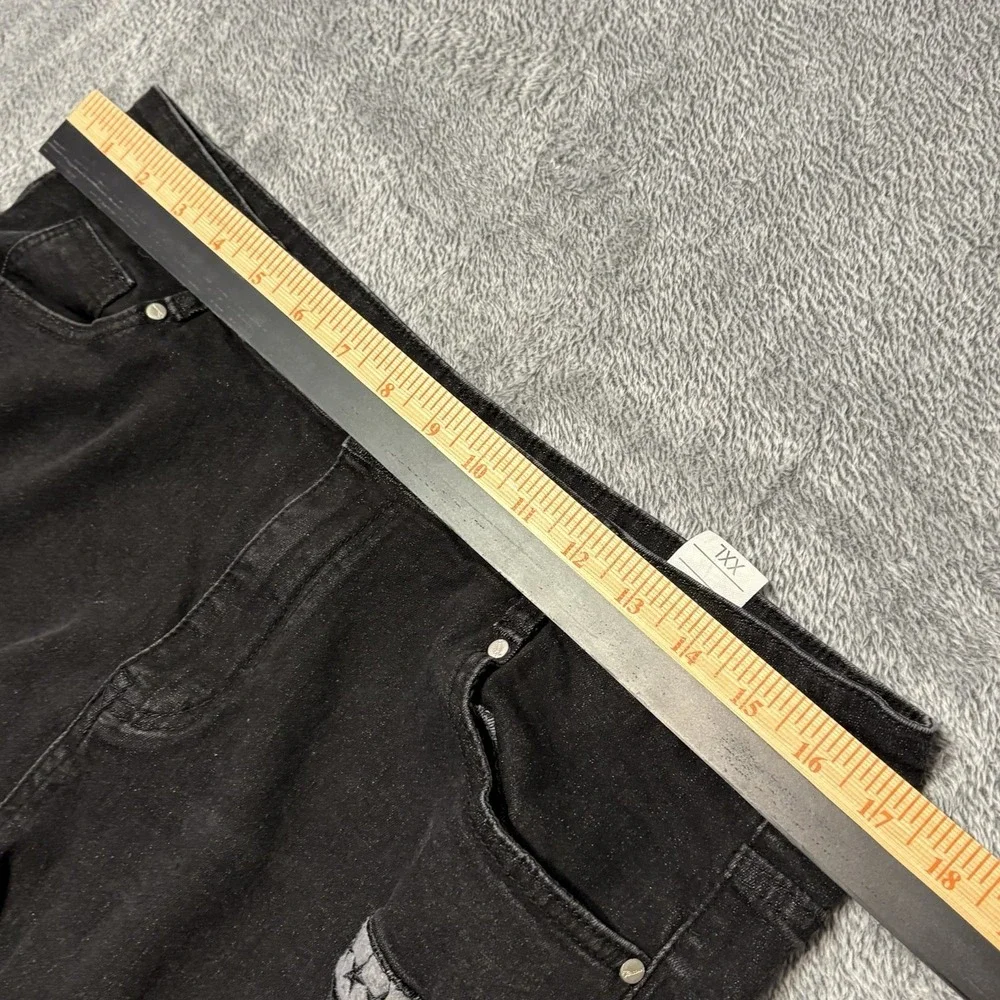 Black Distressed Skinny Jeans XXL Patches Graphic Streetwear Stretch Denim - Picture 11 of 12
